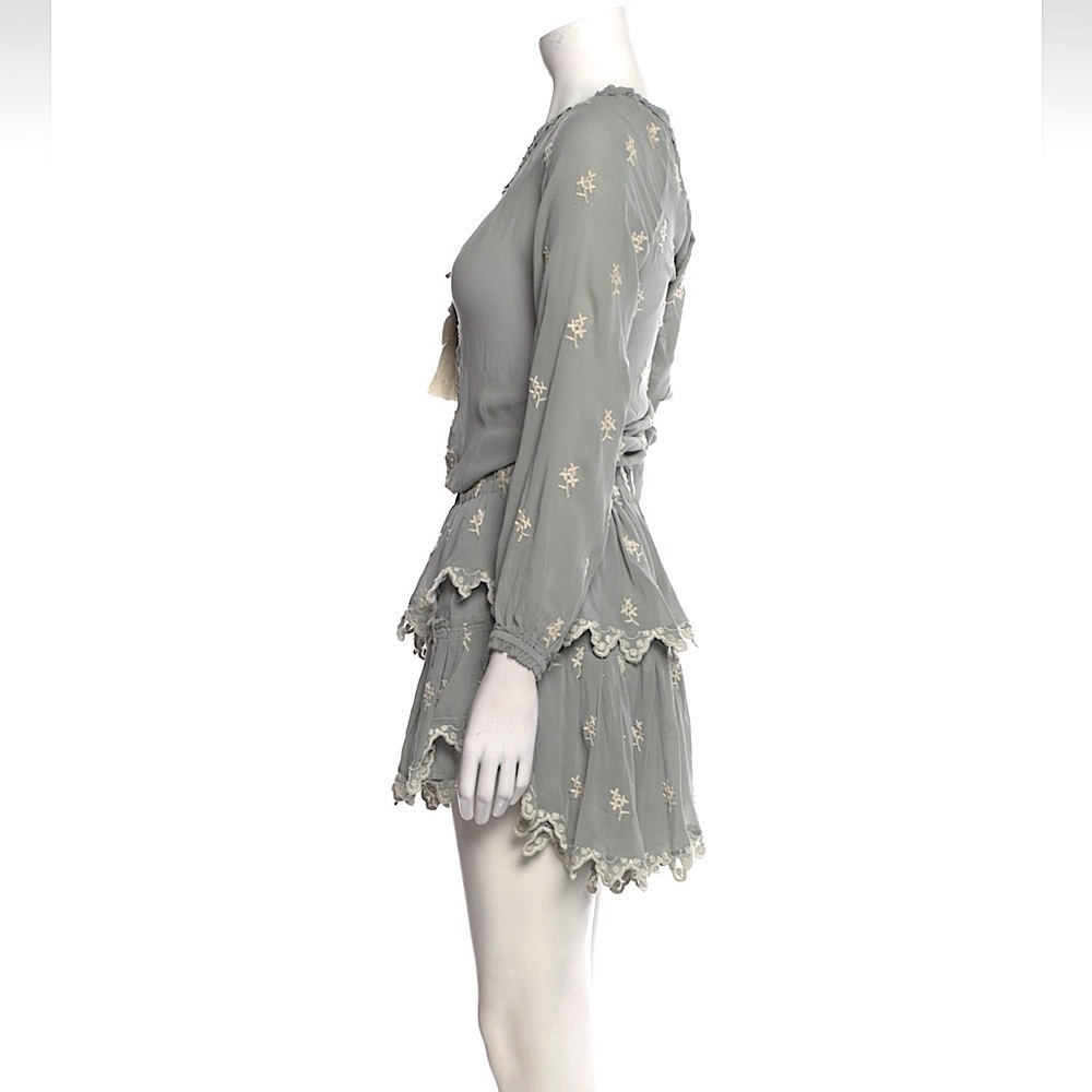 LoveShackFancy popover silk mini dress gray white small - Picture 3 of 9